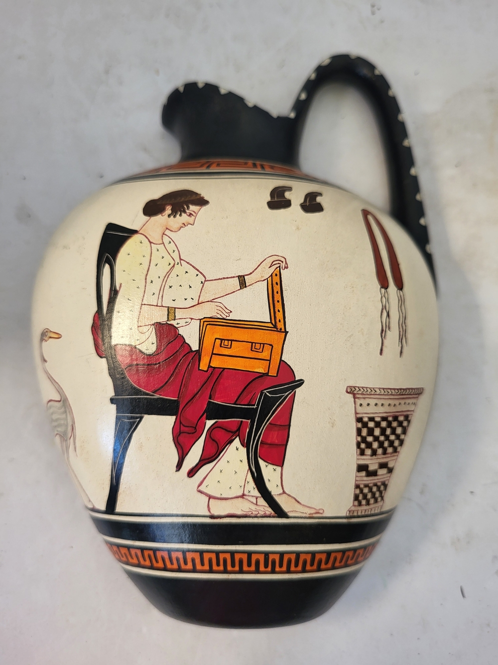 1950-70s D.Vassilopoulos Hand Painted Greek Wall Pocket "Lady At Her Toilet" 6"